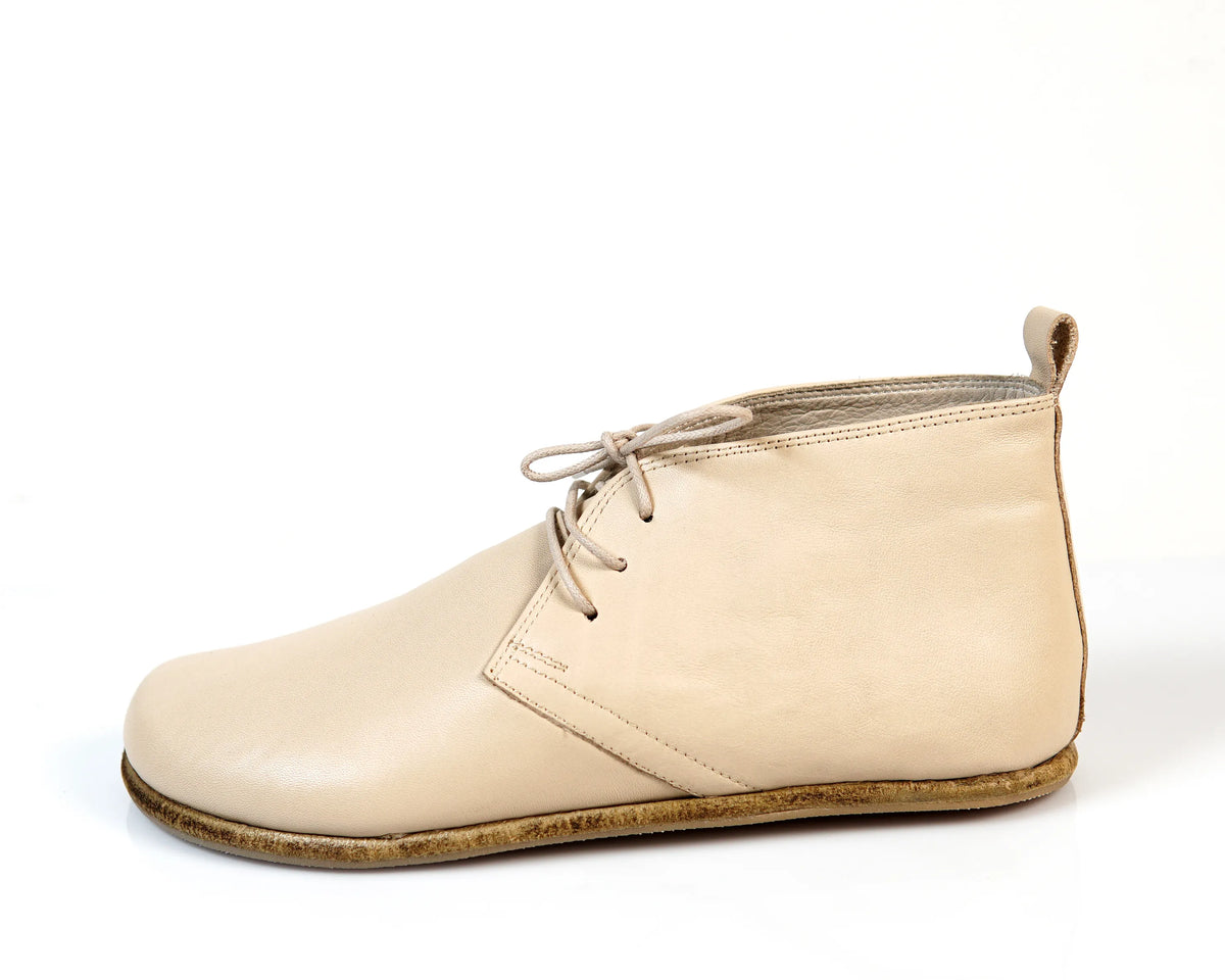 Smooth Barefoot Bootie Laces Shoes – Classic Sole — Leather Sole – Cream