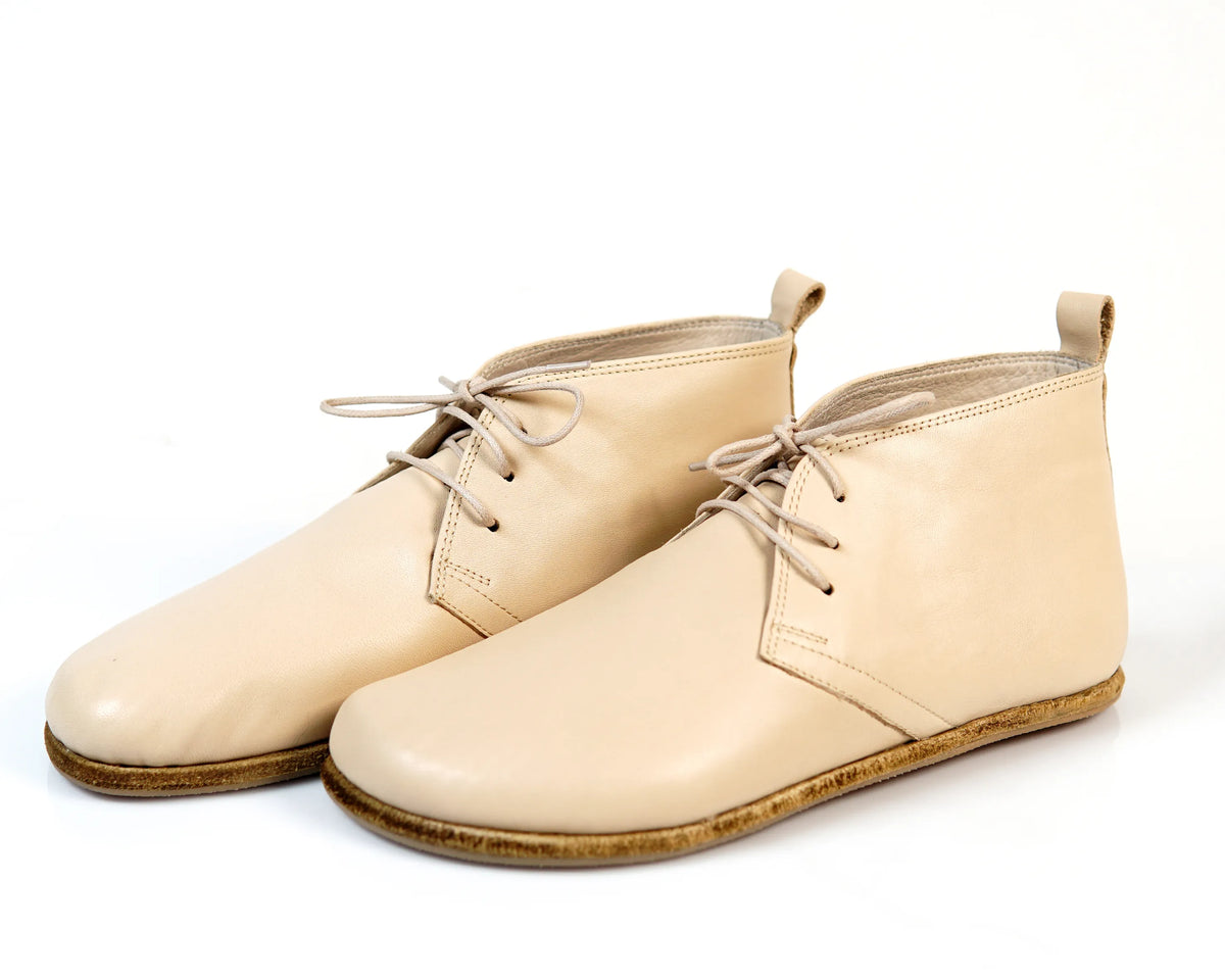 Smooth Barefoot Bootie Laces Shoes – Classic Sole — Leather Sole – Cream
