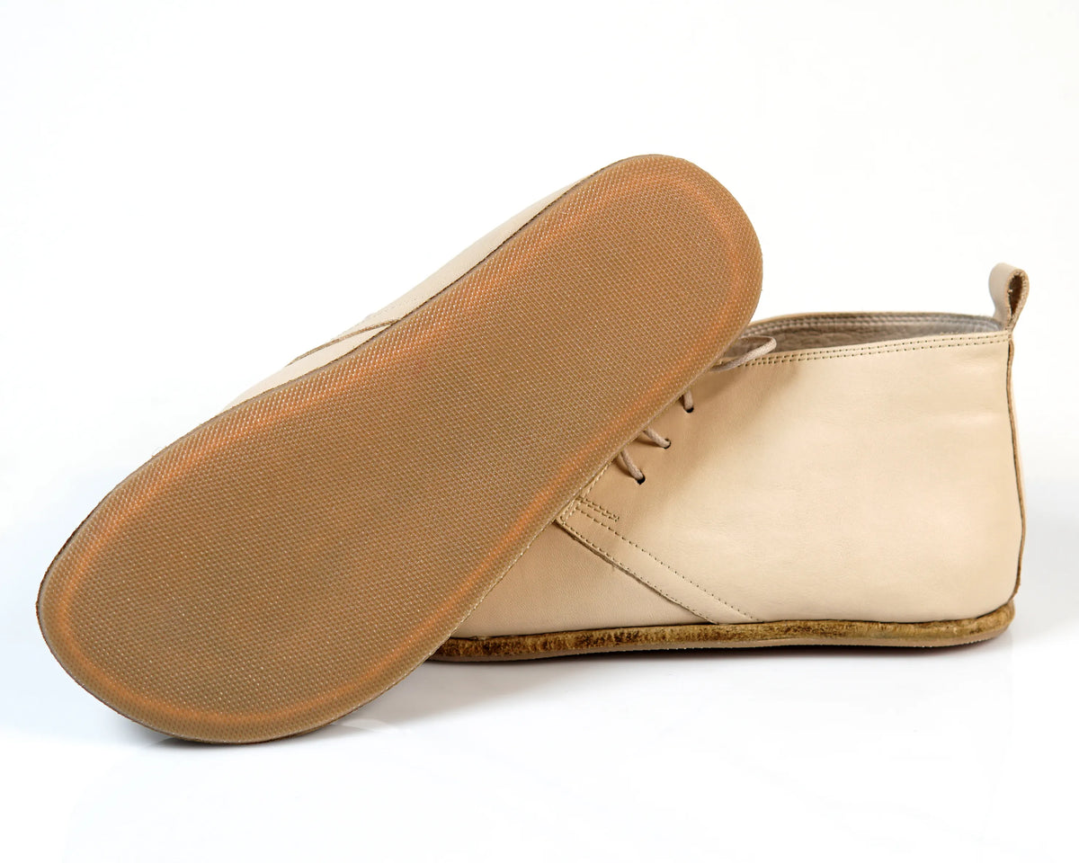Smooth Barefoot Bootie Laces Shoes – Classic Sole — Leather Sole – Cream