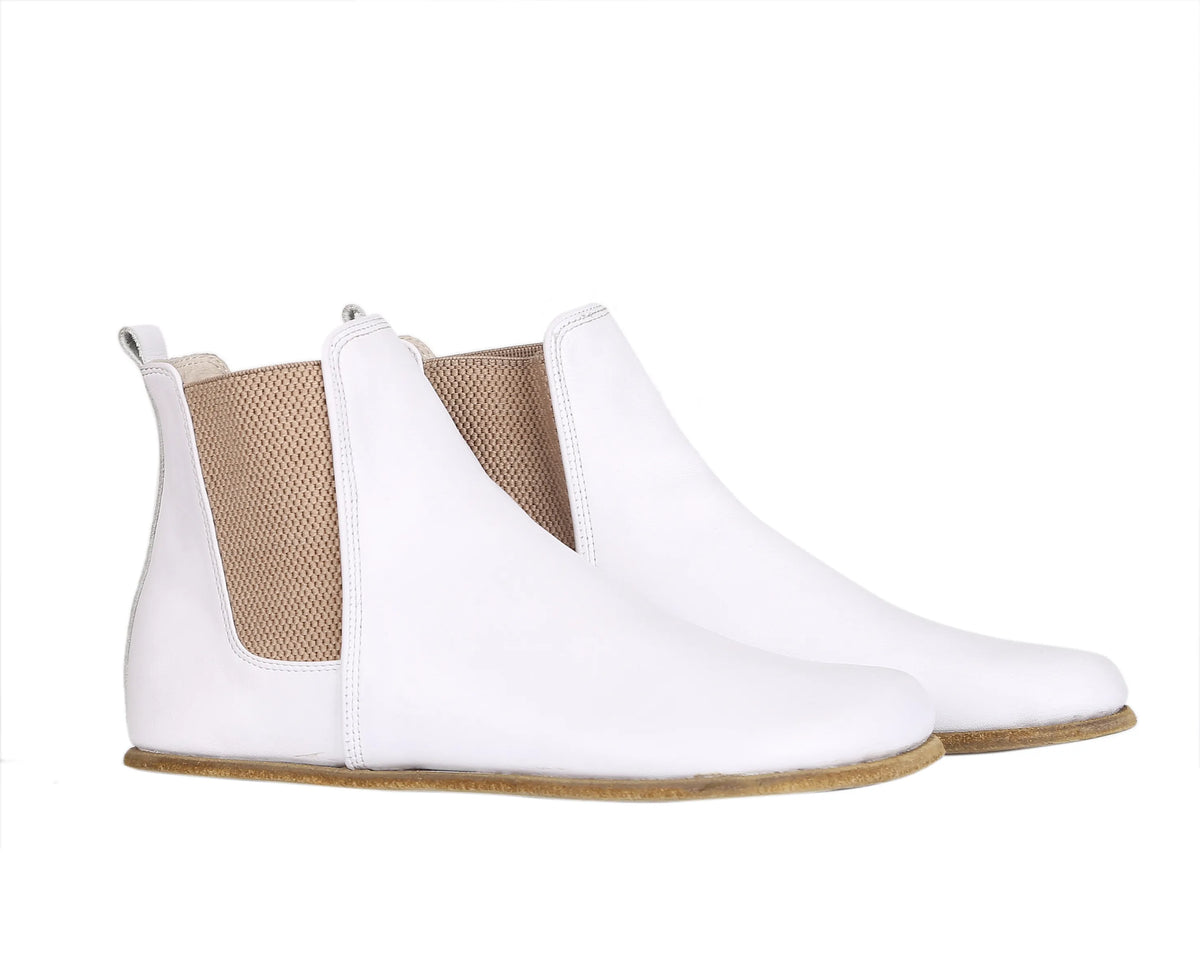 Smooth Barefoot Chelsea Boots Shoes – Classic Sole — Leather Sole – White