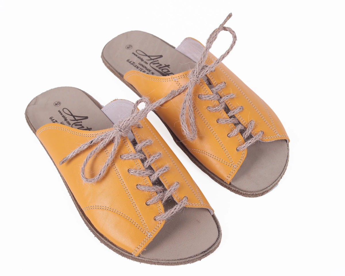 Smooth Barefoot Laces Sandals Shoes – Classic Sole — Leather Sole – Mustard