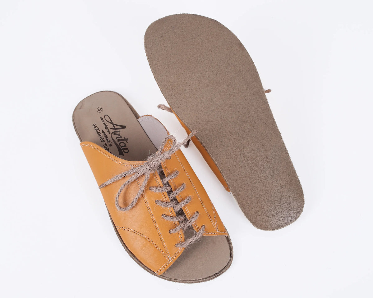 Smooth Barefoot Laces Sandals Shoes – Classic Sole — Leather Sole – Mustard