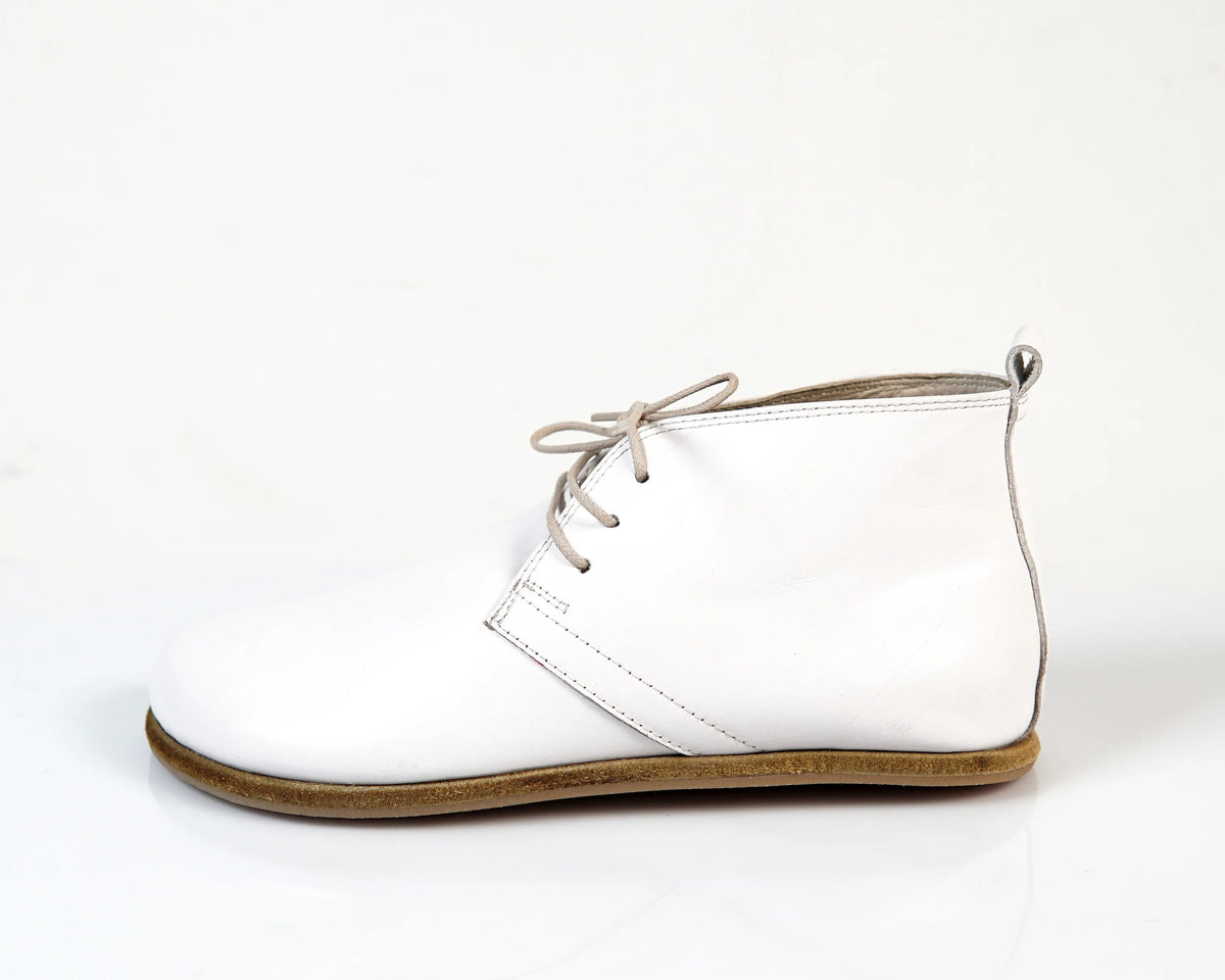 Smooth Barefoot Bootie Laces Shoes – Classic Sole — Leather Sole – White