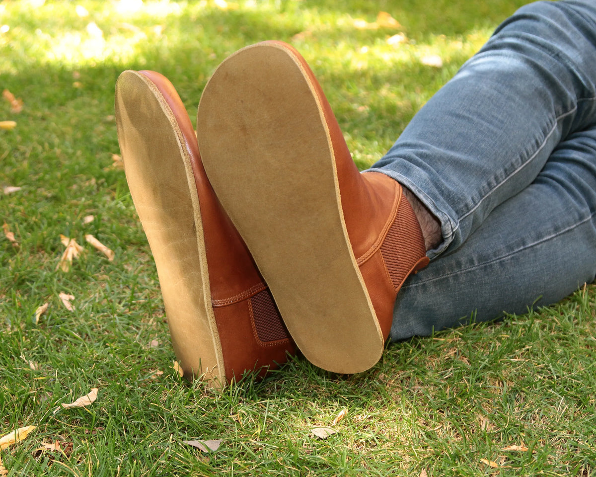 Smooth Barefoot Chelsea Boots Shoes – Classic Sole — Leather Sole – Brown