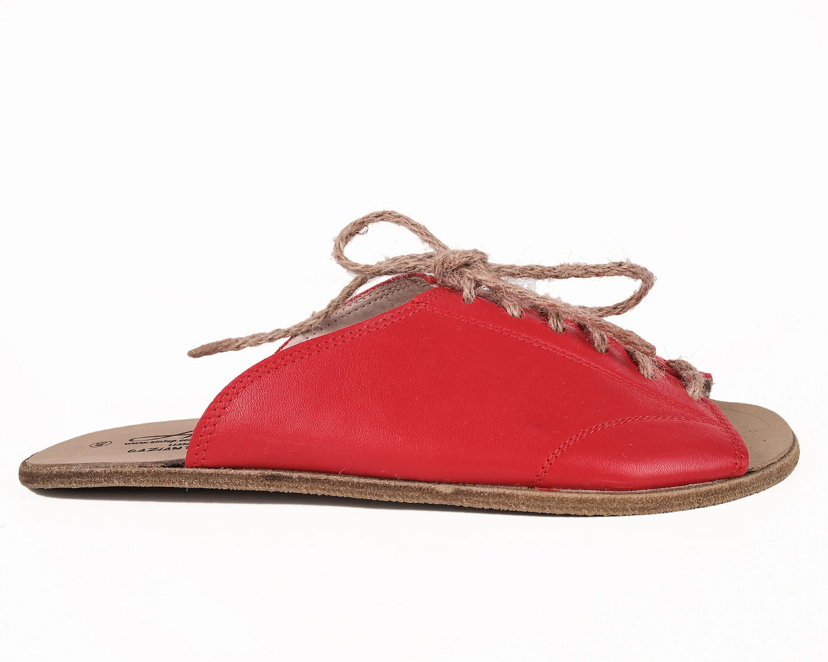 Smooth Barefoot Laces Sandals Shoes – Classic Sole — Leather Sole – Red