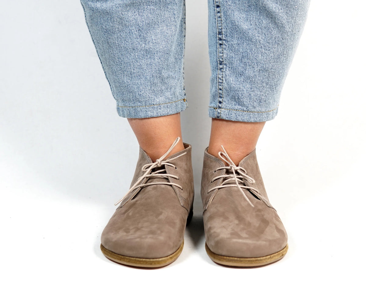Nubuck Barefoot Bootie Laces Shoes – Classic Sole — Leather Sole – Smoked
