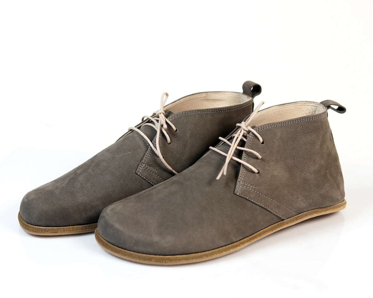 Nubuck Barefoot Bootie Laces Shoes – Classic Sole — Leather Sole – Gray