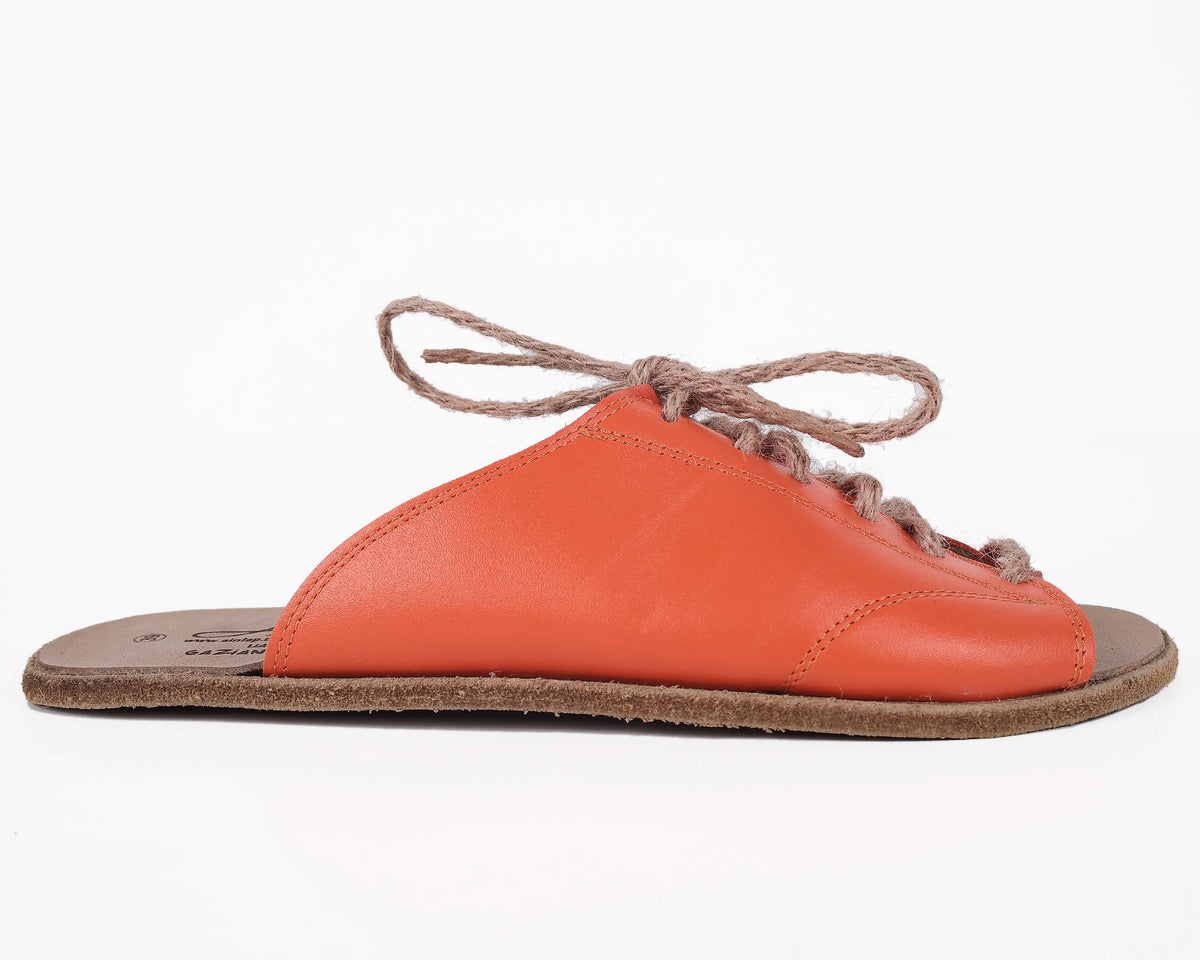 Smooth Barefoot Laces Sandals Shoes – Classic Sole — Leather Sole – Orange