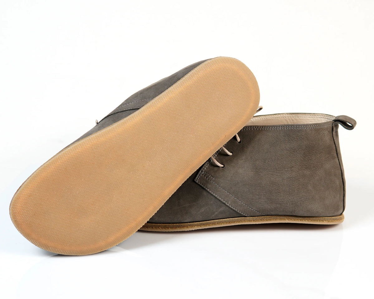 Nubuck Barefoot Bootie Laces Shoes – Classic Sole — Leather Sole – Gray
