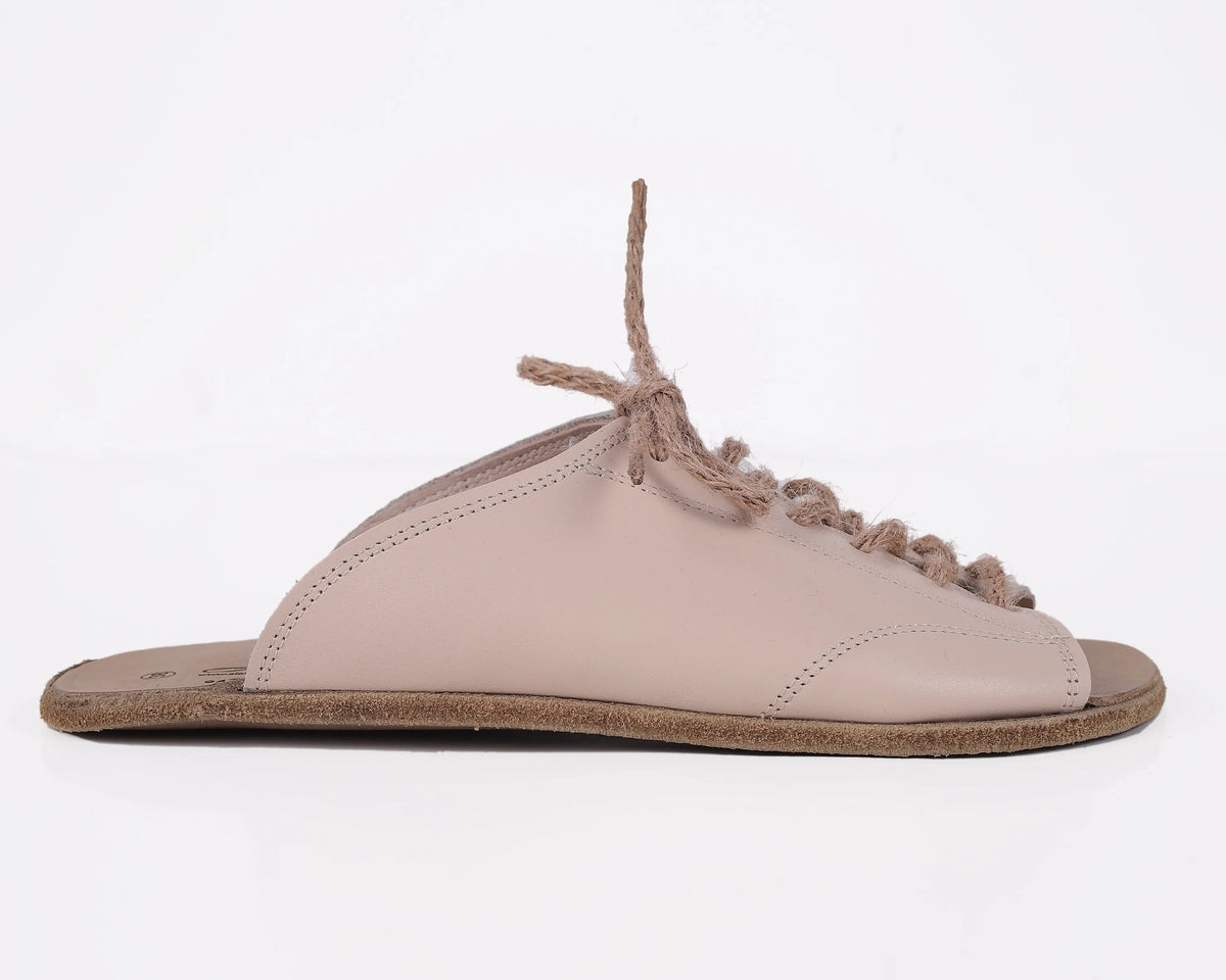 Smooth Barefoot Laces Sandals Shoes – Classic Sole — Leather Sole – Cream