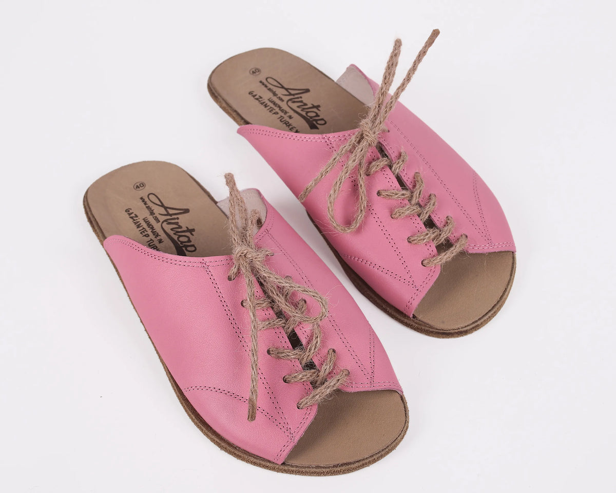 Smooth Barefoot Laces Sandals Shoes – Classic Sole — Leather Sole – Pink
