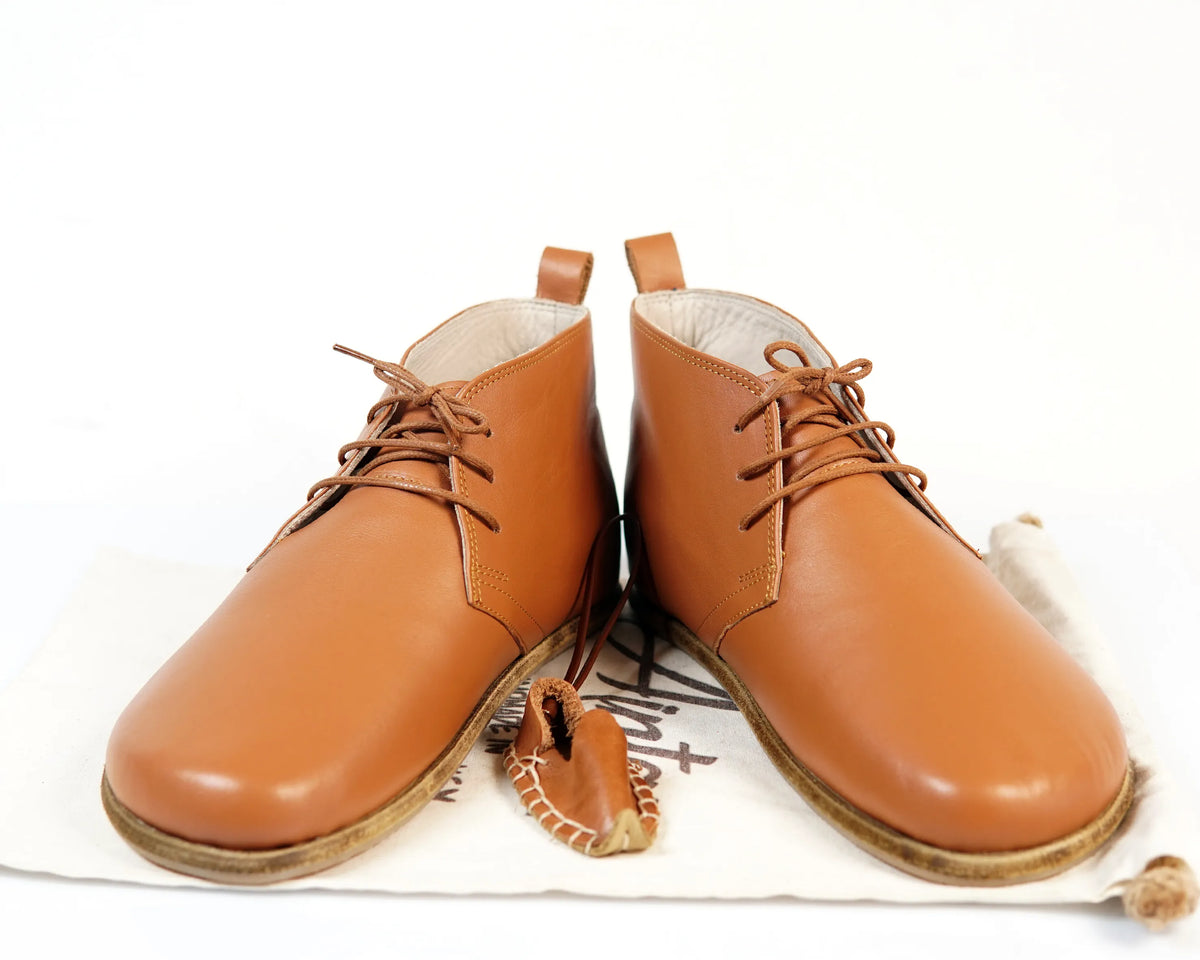 Smooth Barefoot Bootie Laces Shoes – Classic Sole — Leather Sole – Tan