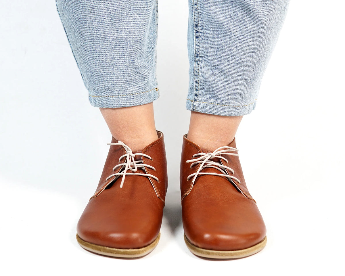 Smooth Barefoot Bootie Laces Shoes – Classic Sole — Leather Sole – Brown