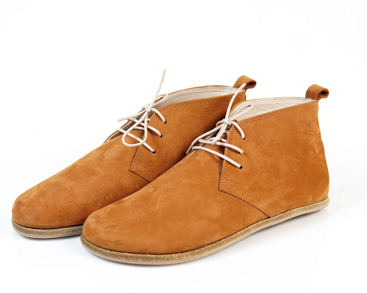 Nubuck Barefoot Bootie Laces Shoes – Classic Sole — Leather Sole – Tan