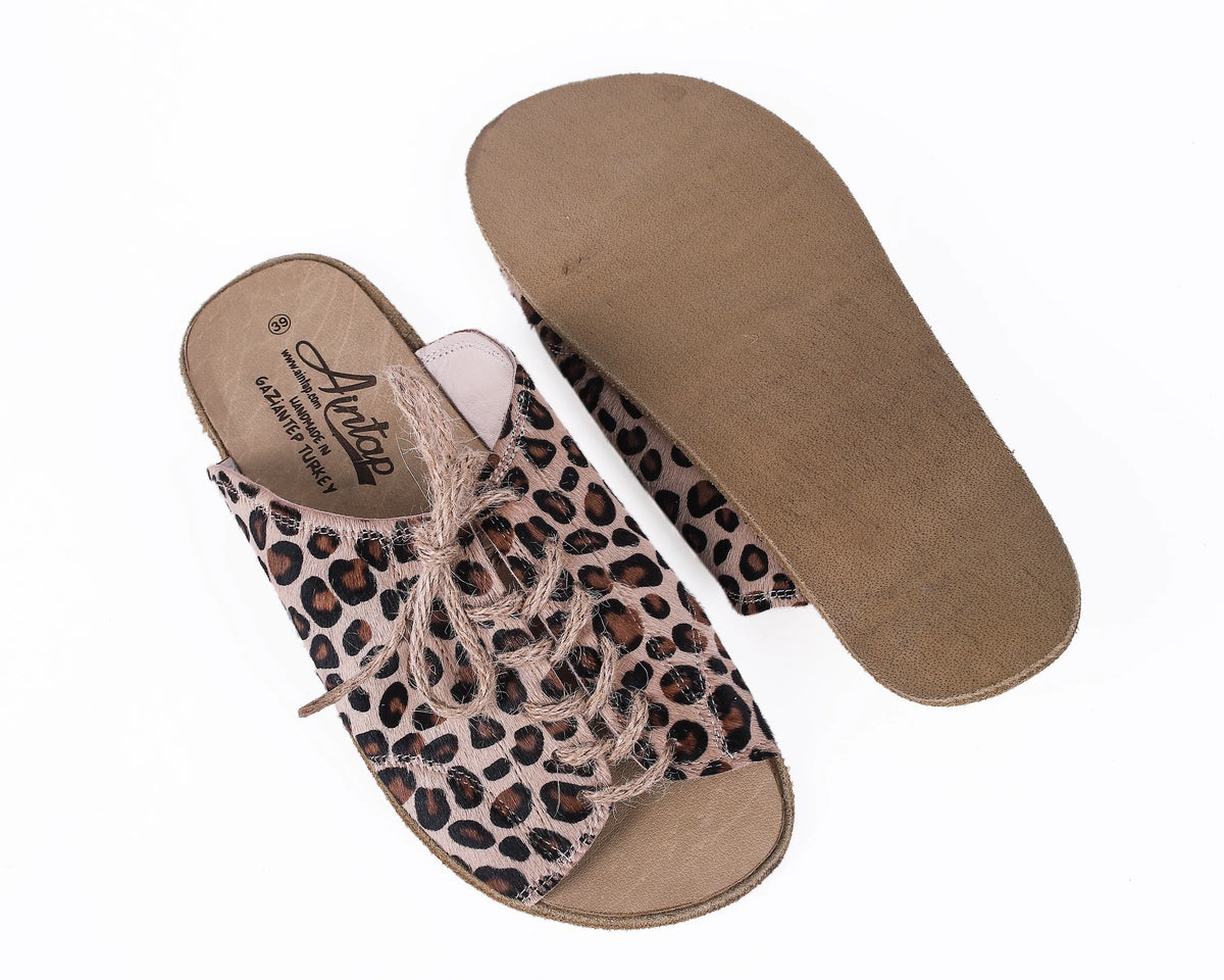 Splanter Barefoot Laces Sandals Shoes – Classic Sole — Leather Sole – Leopard