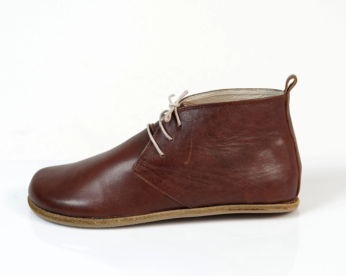 Smooth Barefoot Bootie Laces Shoes – Classic Sole — Leather Sole – Dark Brown