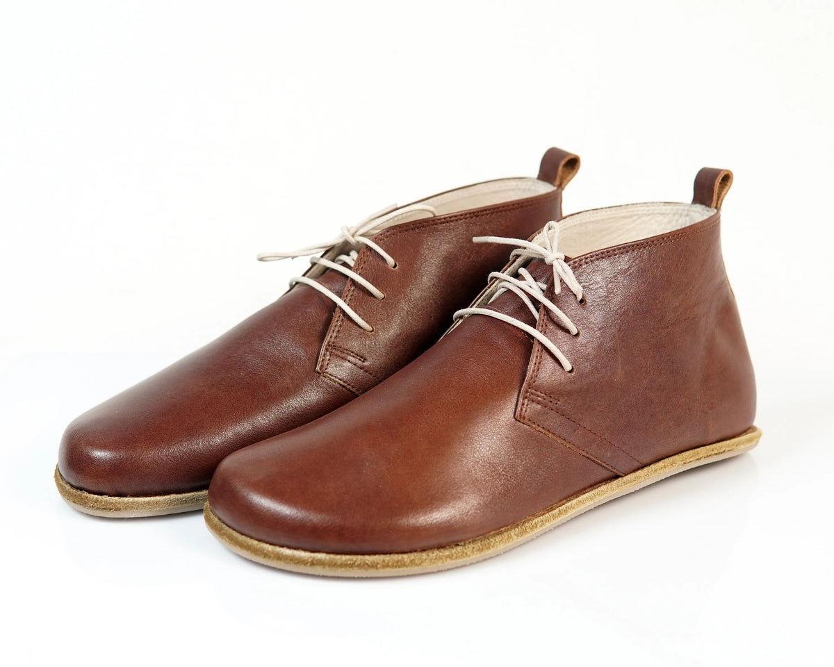 Smooth Barefoot Bootie Laces Shoes – Classic Sole — Leather Sole – Dark Brown