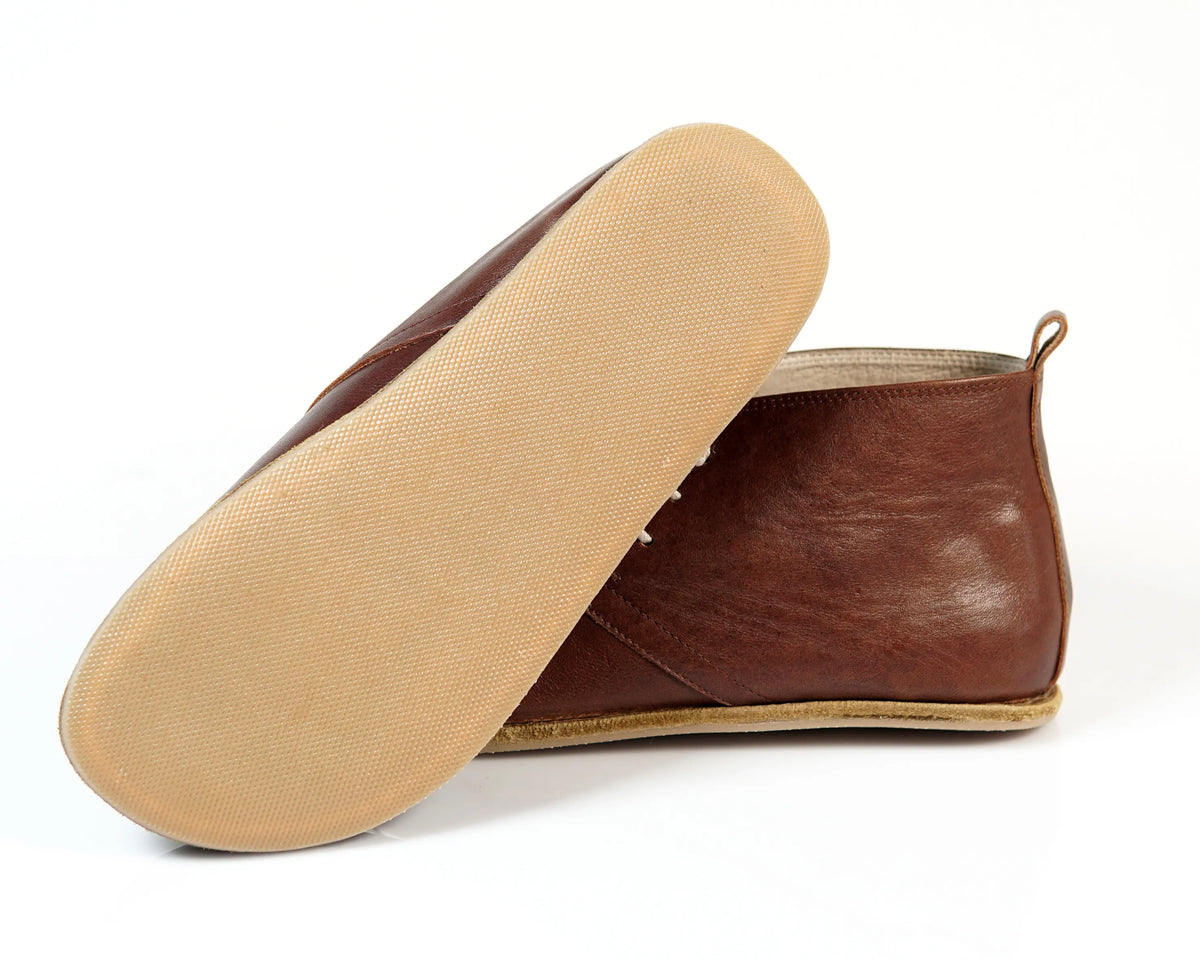 Smooth Barefoot Bootie Laces Shoes – Classic Sole — Leather Sole – Dark Brown