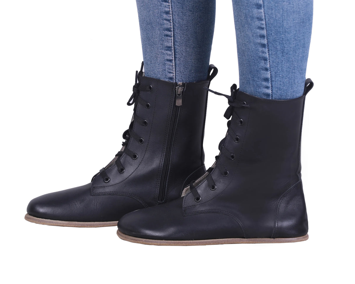 Smooth Barefoot Long Boots Shoes – Classic Sole — Leather Sole – Black