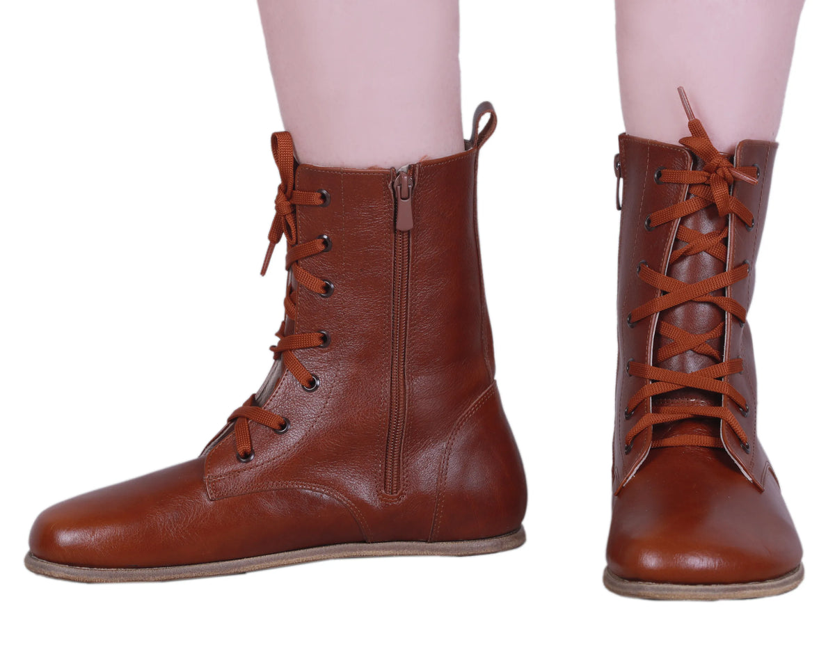 Smooth Barefoot Long Boots Shoes – Classic Sole — Leather Sole – Brown