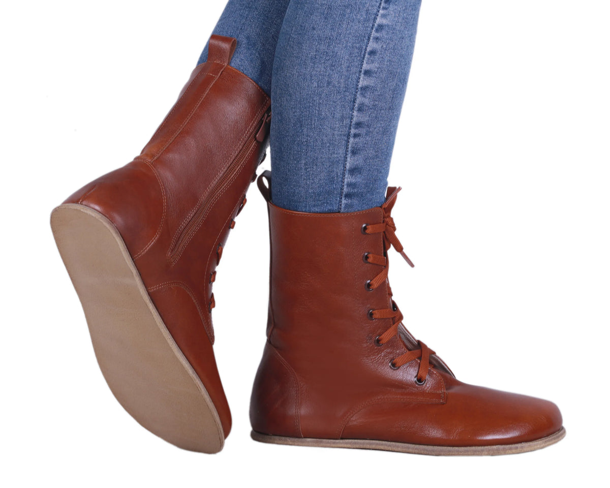 Smooth Barefoot Long Boots Shoes – Classic Sole — Leather Sole – Brown