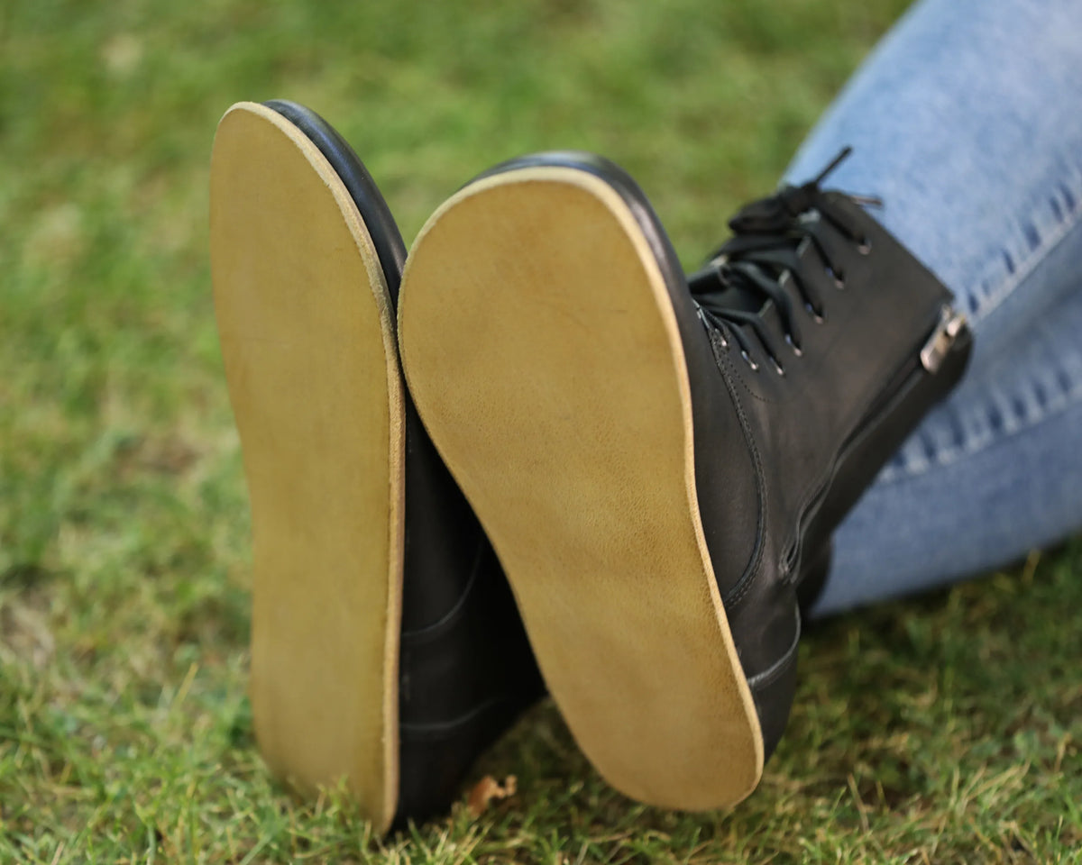 Smooth Barefoot Long Boots Shoes – Classic Sole — Leather Sole – Black