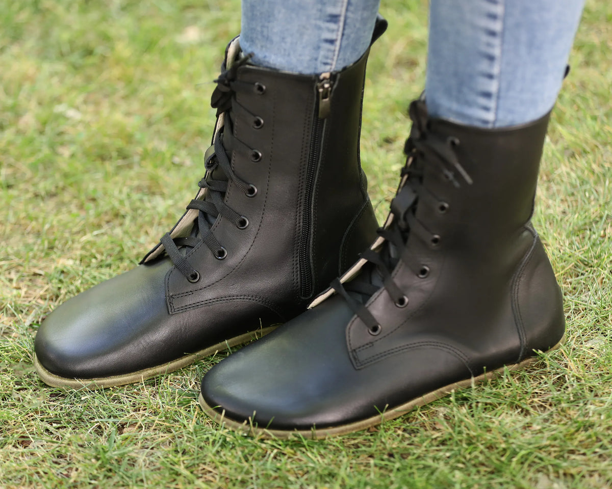 Smooth Barefoot Long Boots Shoes – Classic Sole — Leather Sole – Black
