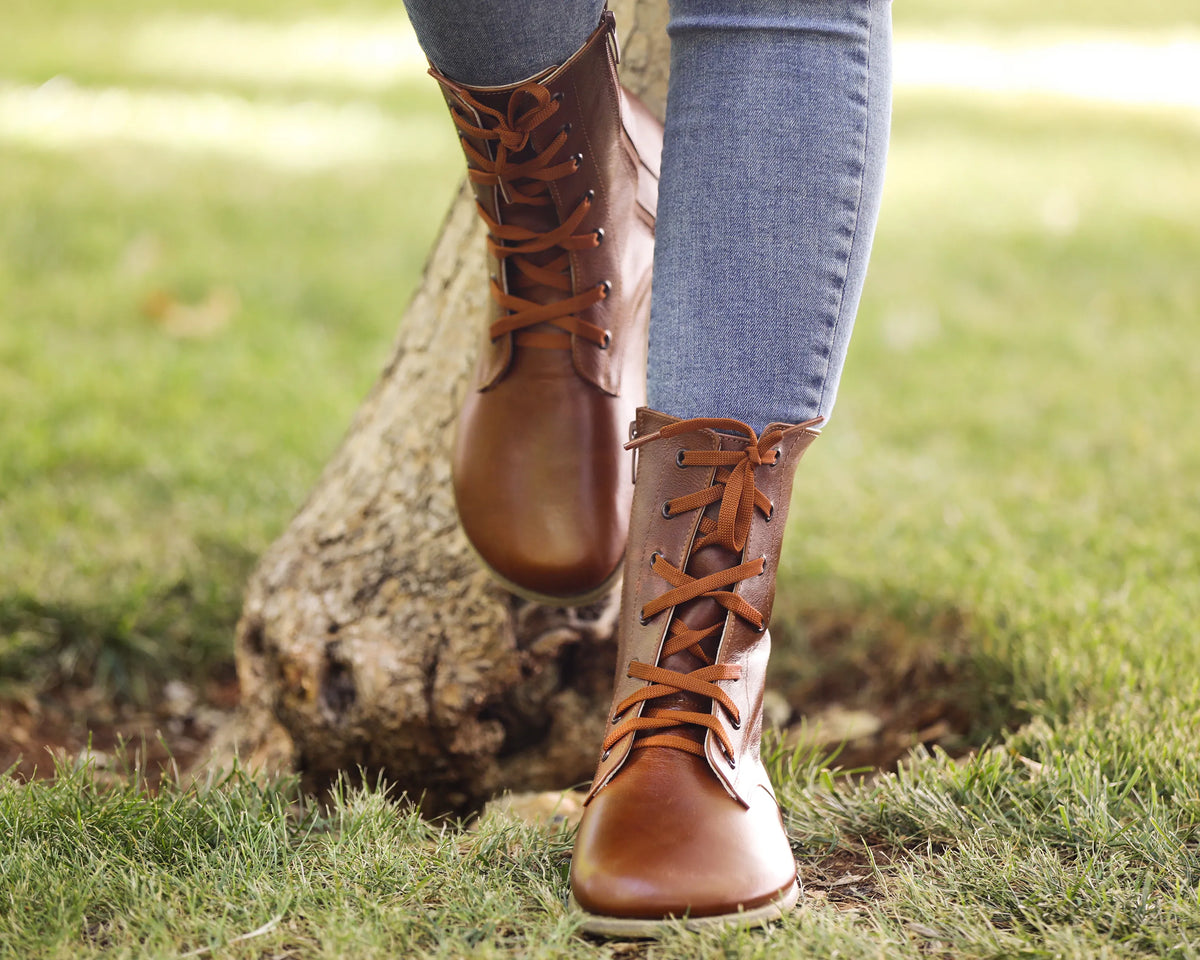 Smooth Barefoot Long Boots Shoes – Classic Sole — Leather Sole – Brown