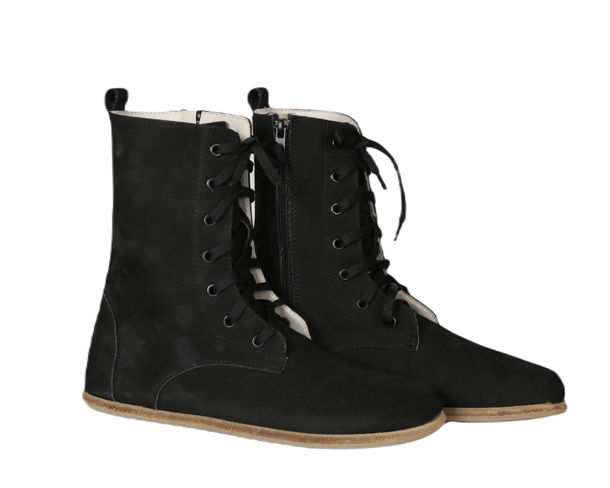 Nubuck Barefoot Long Boots Shoes – Classic Sole — Leather Sole – Black