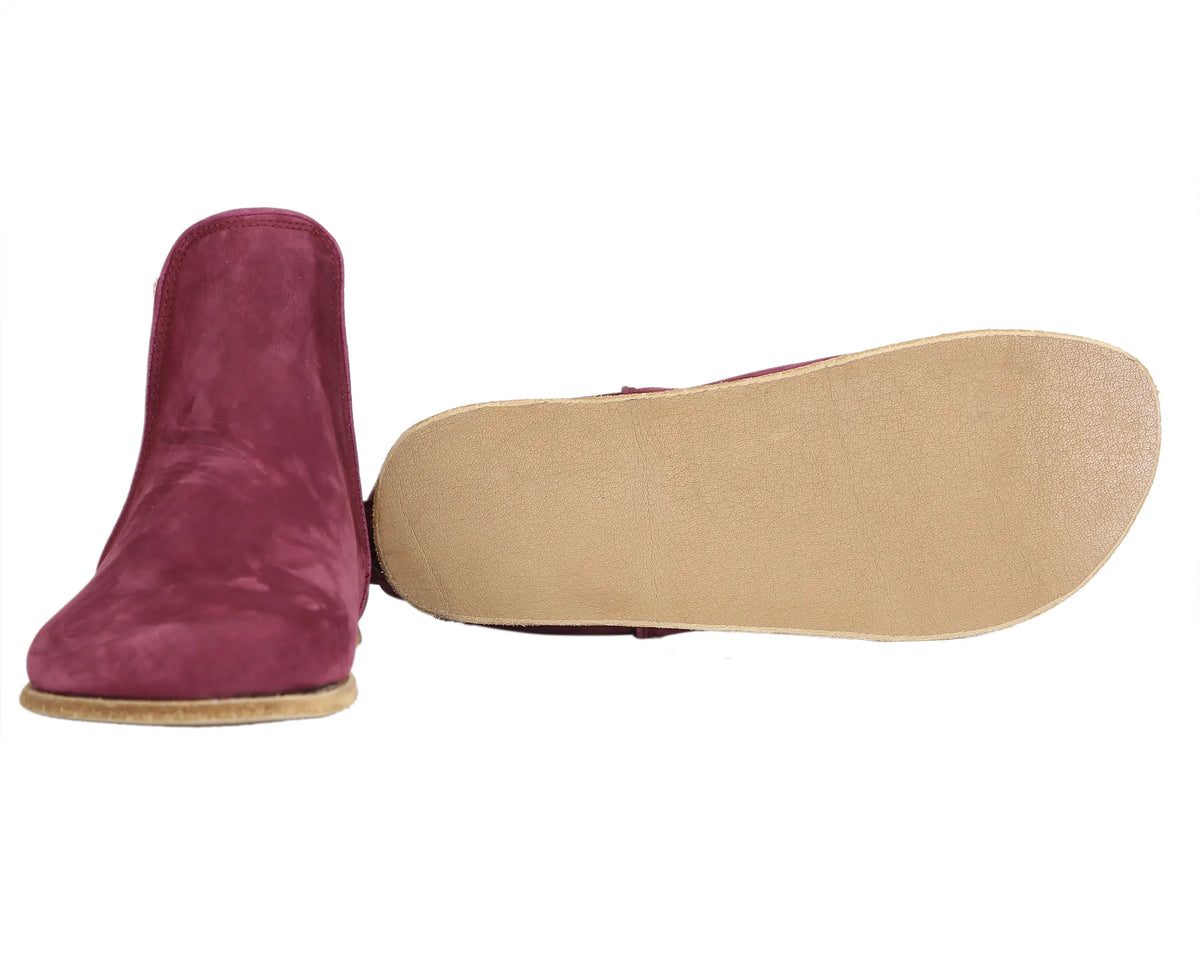 Nubuck Barefoot Chelsea Boots Shoes – Classic Sole — Leather Sole – Burgundy