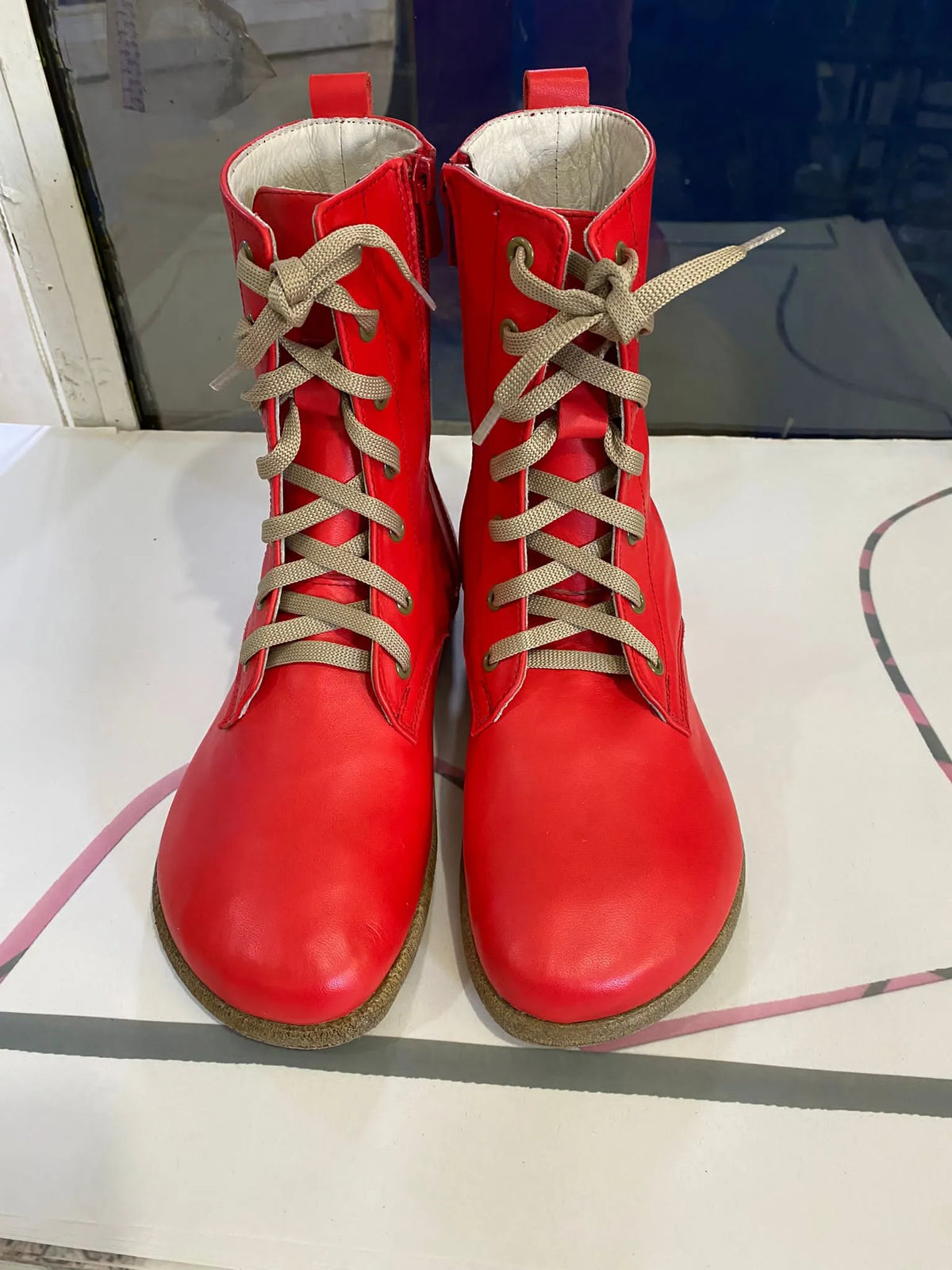 Smooth Barefoot Long Boots Shoes – Classic Sole — Leather Sole – Red