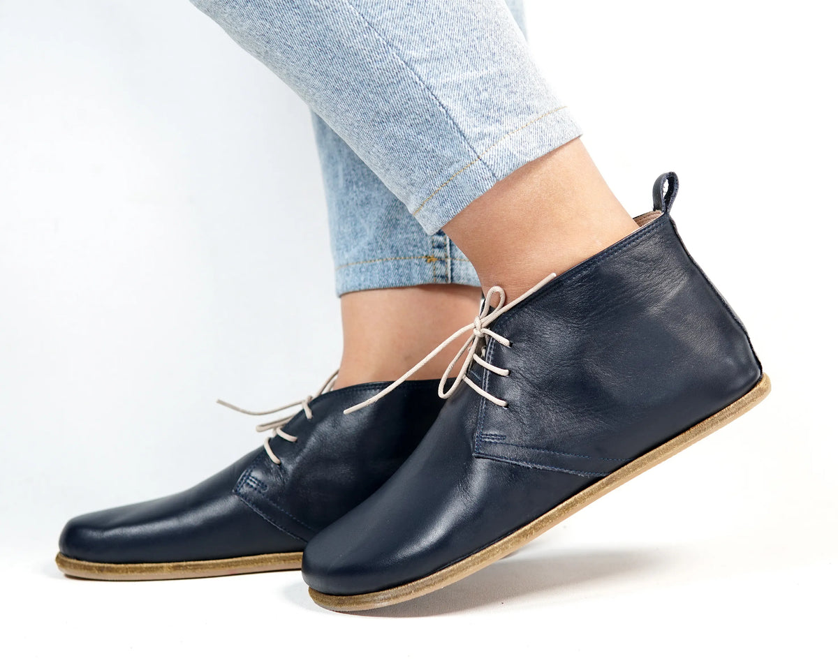 Smooth Barefoot Bootie Laces Shoes – Classic Sole — Leather Sole – Navy Blue