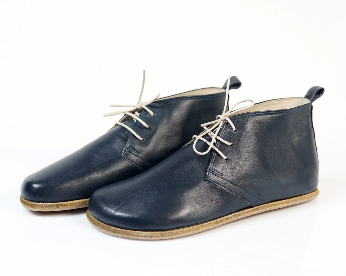 Smooth Barefoot Bootie Laces Shoes – Classic Sole — Leather Sole – Navy Blue