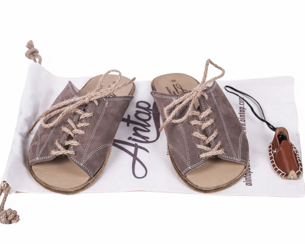 Nubuck Barefoot Laces Sandals Shoes – Classic Sole — Leather Sole – Smoked