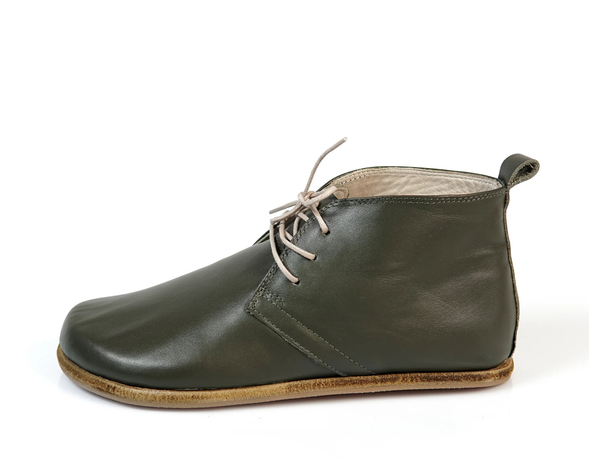 Smooth Barefoot Bootie Laces Shoes – Classic Sole — Leather Sole – Olive Green