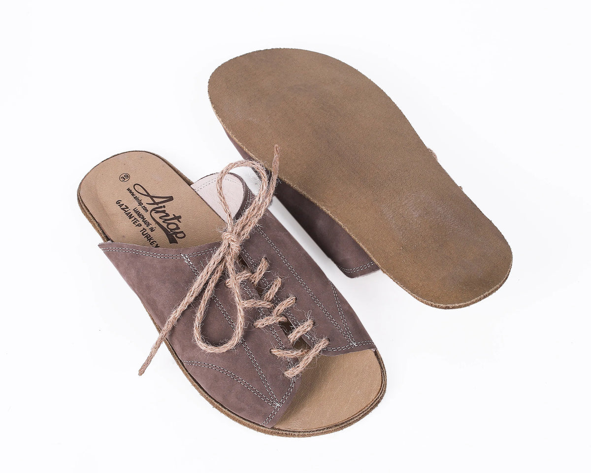 Nubuck Barefoot Laces Sandals Shoes – Classic Sole — Leather Sole – Smoked