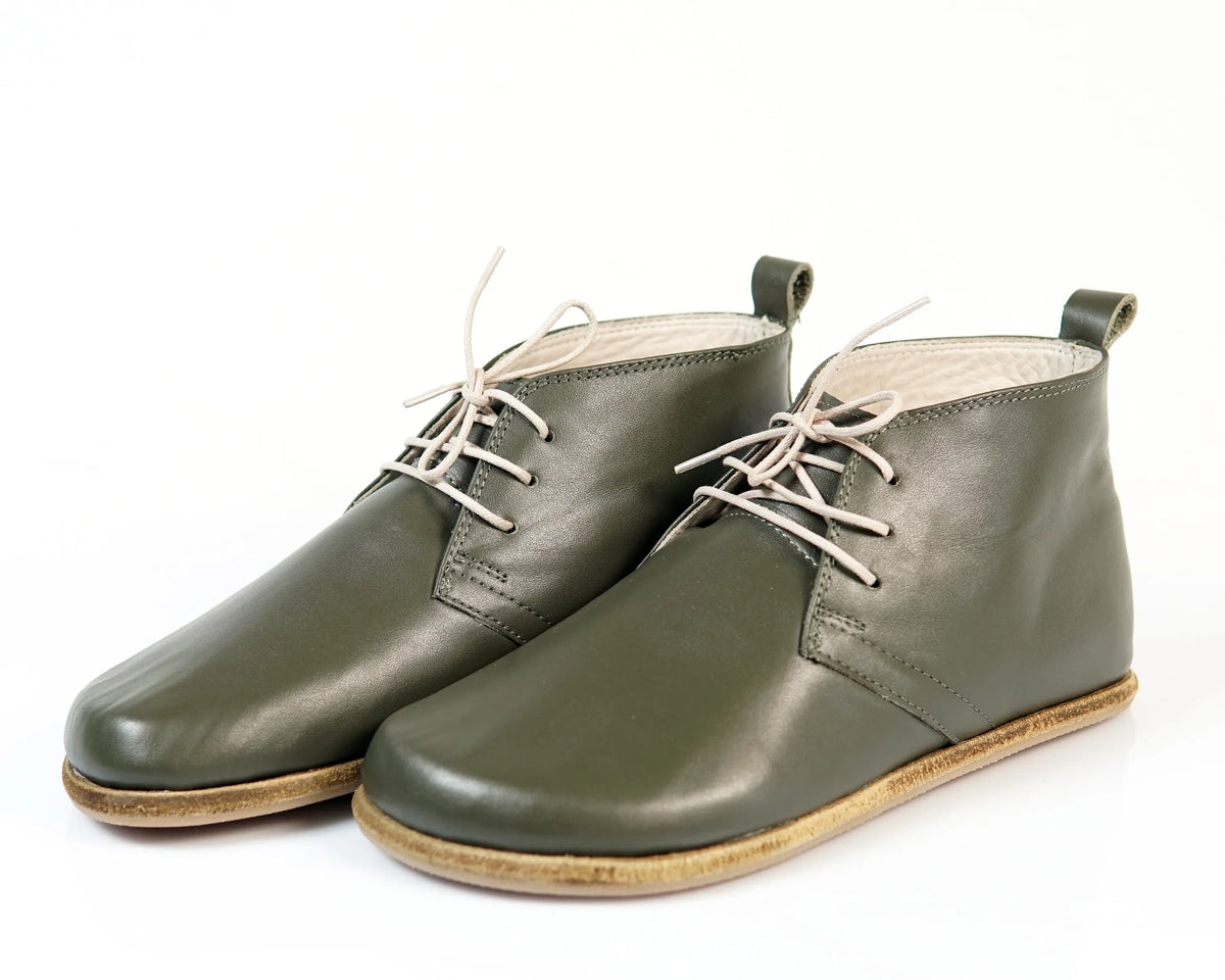 Smooth Barefoot Bootie Laces Shoes – Classic Sole — Leather Sole – Olive Green