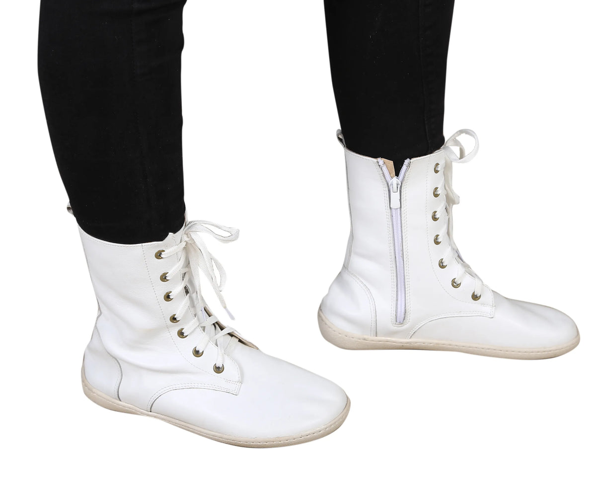 Smooth Barefoot Long Boots Shoes – 6mm Rubber Sole – White
