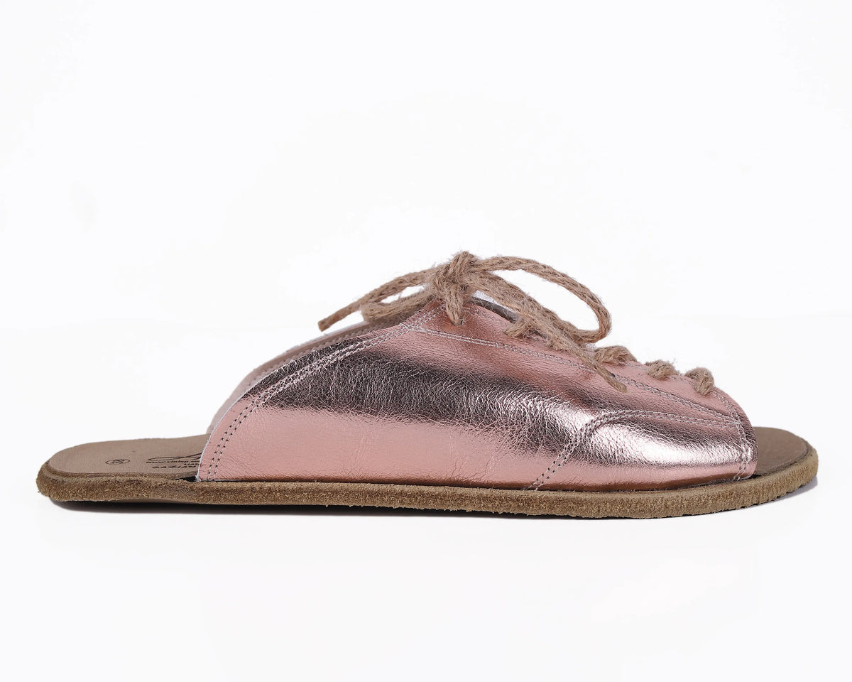 Bright Barefoot Laces Sandals Shoes – Classic Sole — Leather Sole – Rose Gold