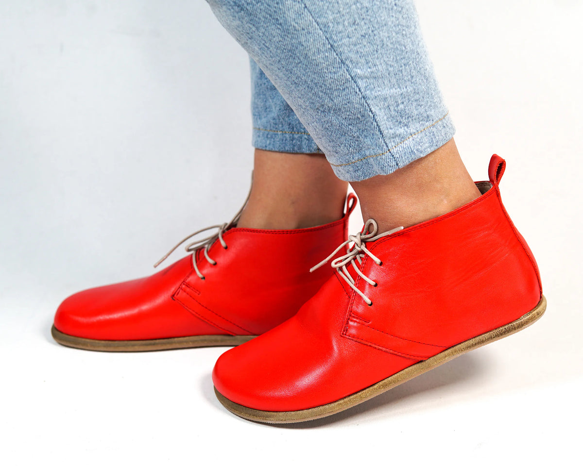 Smooth Barefoot Bootie Laces Shoes – Classic Sole — Leather Sole – Red