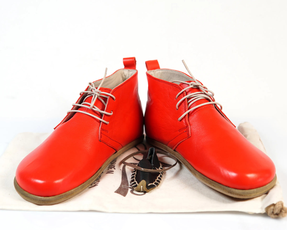 Smooth Barefoot Bootie Laces Shoes – Classic Sole — Leather Sole – Red