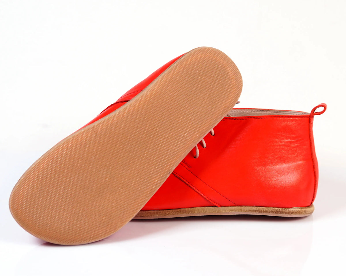 Smooth Barefoot Bootie Laces Shoes – Classic Sole — Leather Sole – Red