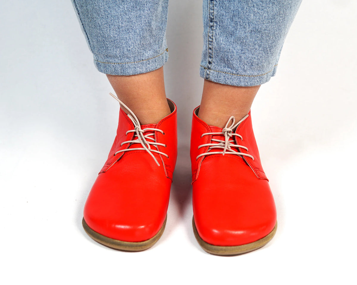 Smooth Barefoot Bootie Laces Shoes – Classic Sole — Leather Sole – Red