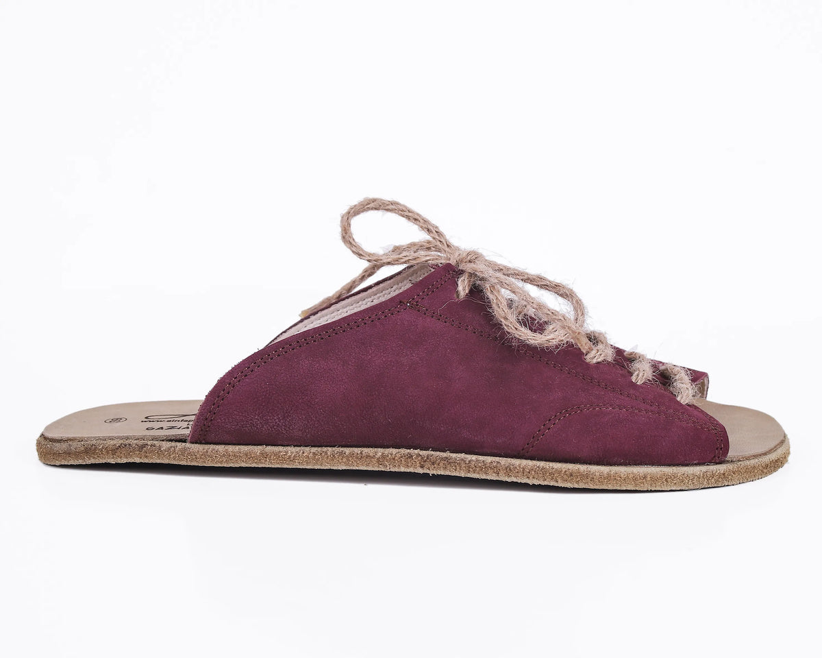 Nubuck Barefoot Laces Sandals Shoes – Classic Sole — Leather Sole – Burgundy