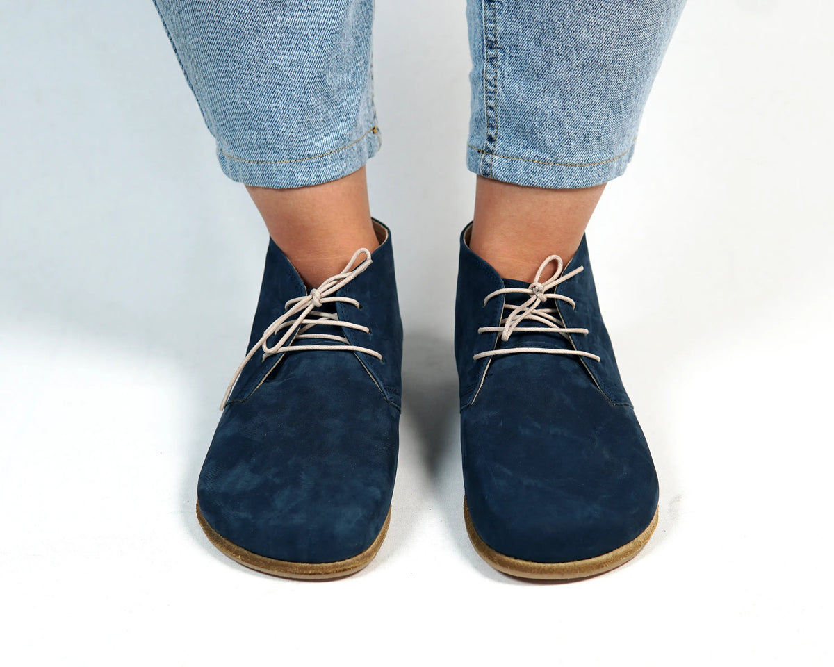Nubuck Barefoot Bootie Laces Shoes – Classic Sole — Leather Sole – Jeans