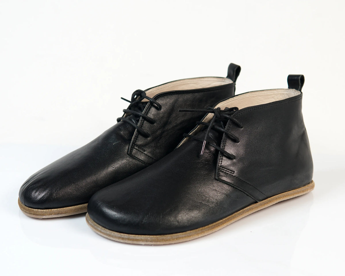 Smooth Barefoot Bootie Laces Shoes – Classic Sole — Leather Sole – Black