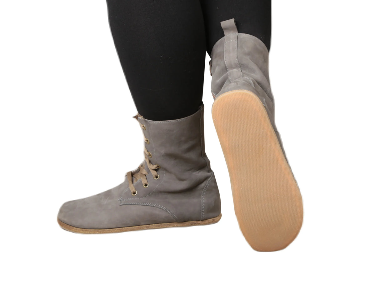 Nubuck Barefoot Long Boots Shoes – Classic Sole — Leather Sole – Gray
