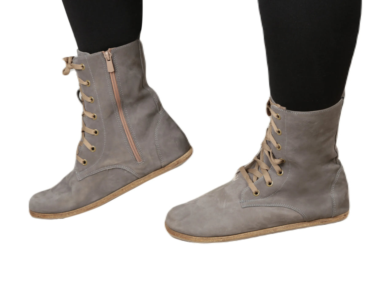 Nubuck Barefoot Long Boots Shoes – Classic Sole — Leather Sole – Gray