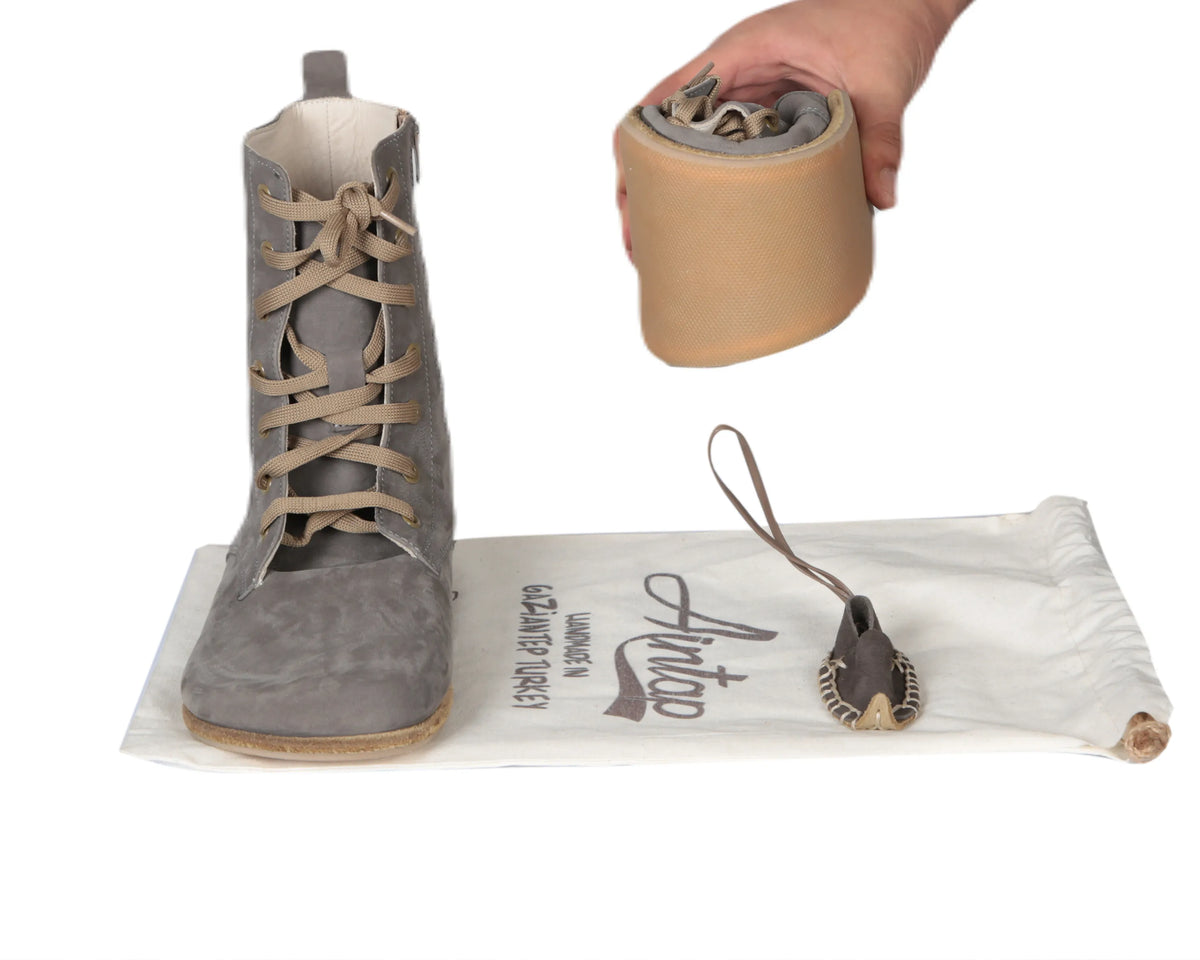 Nubuck Barefoot Long Boots Shoes – Classic Sole — Leather Sole – Gray