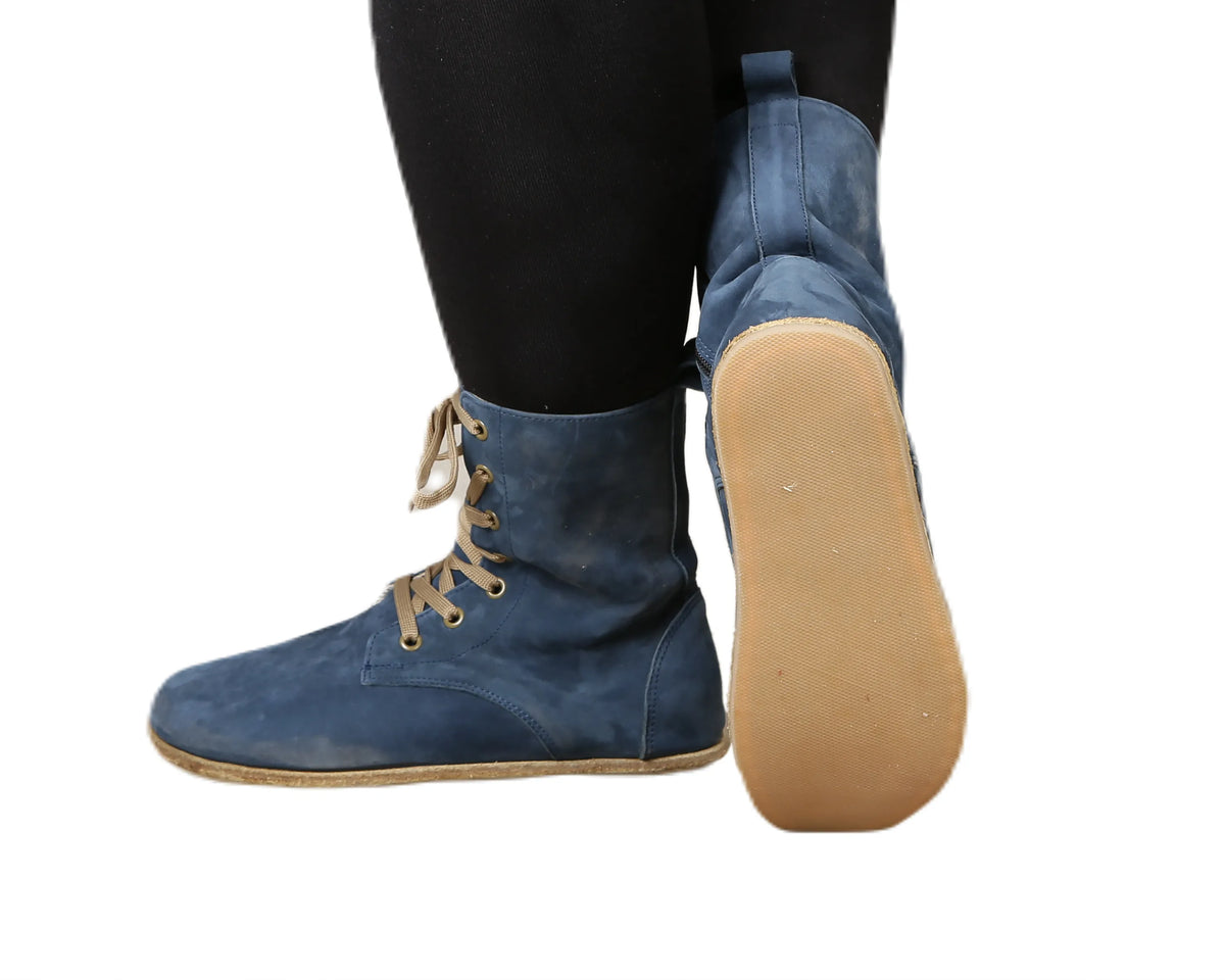 Nubuck Barefoot Long Boots Shoes – Classic Sole — Leather Sole – Jeans